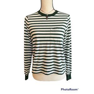 Madewell Green and White Stripe T-shirt with Pocket Womens Size XS